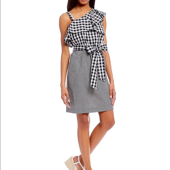 Calvin Klein Dresses & Skirts - CALVIN KLEIN GINGHAM ONE SHOULDER SHEATH DRESS NWT